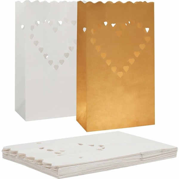 (20 kpl pakkaus) - Sydämenmuotoiset tulenkestävät paperikynttiläpussit