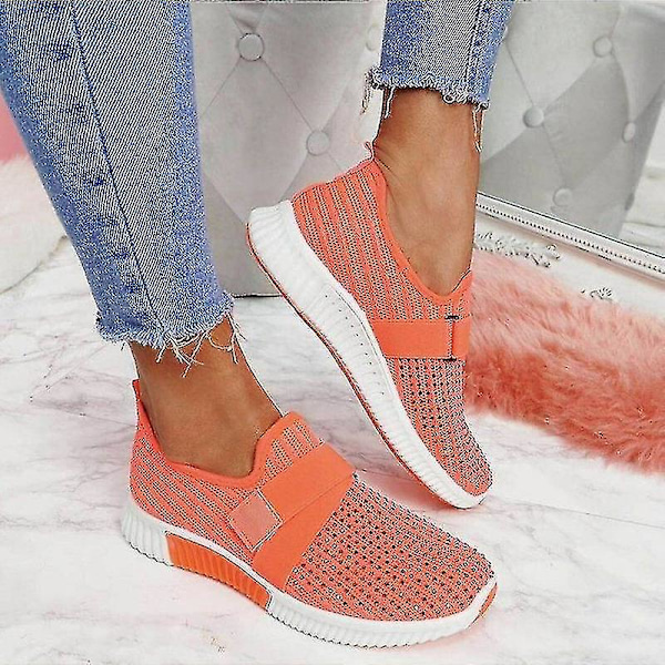 Dam Slip-on Fashion Sneakers med Ortopedisk Sula och Plattform - Orange Walking Shoes Storlek 39