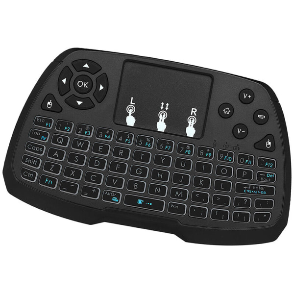 Bakgrundsbelyst 2,4 GHz trådlöst tangentbord Pekplatta Musficka Fjärrkontroll 4 färger Bakgrundsbelysning för Android TV BOX Smart TV PC Notebook, modell: Svart SV