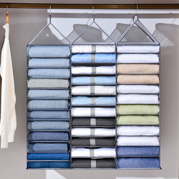 Hengende garderobeskap Organizer 12 rom Vikbare Klær Tilbehør Hylle for garderobe Grå
