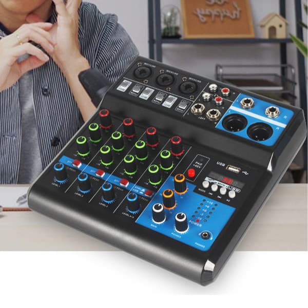 Lydmikserstasjon Liten 5-veis liveopptak DJ-lydkortkonsollmikser USB Bluetooth digital effektor EU-plugg
