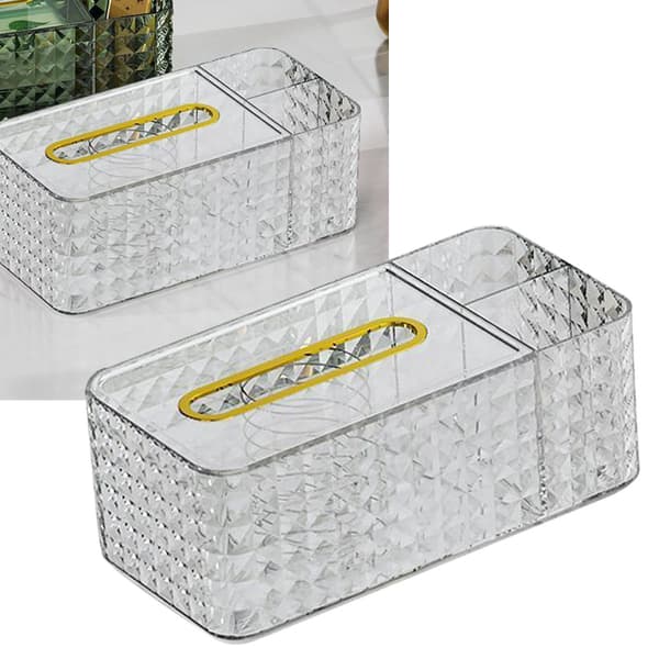 Tissue Storage Box Rhombus Texture Side Partition Towel Napkin Container Transparent White