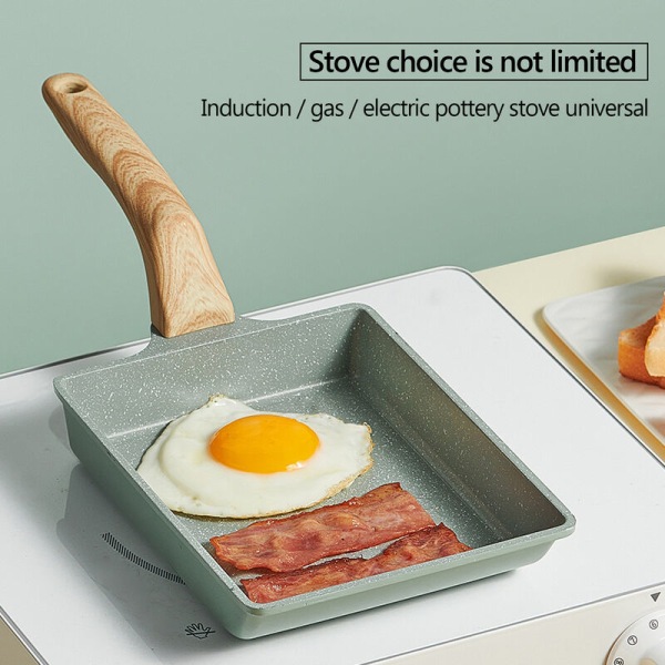 Maifan Stone japansk omelettpanne non-stick brødpanne med trehåndtak for matlaging av babymat, modell: Type 2