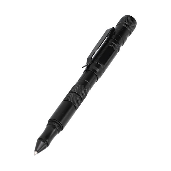 MultiTool Pocket Pen Selvforsvarsværktøj med LED-lommelygte Mini Cutter til udendørs brug (sort)
