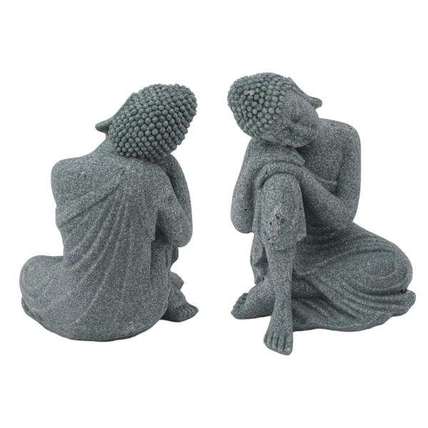 Buddhastaty Grön Sandsten Skulptur Buddhistisk Sittande Statyett Prydnad för Vardagsrum Innergård 7135K-05