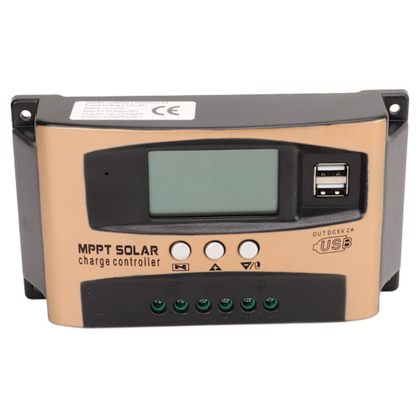 Solcelleladningsregulator MPPT Solcelleladningsregulator Solpanelregulator med LCD-skærm Parameter Justerbar Guld 60A