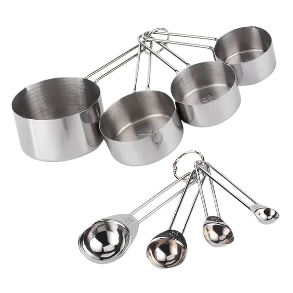 8pcs/set Stainless Steel Measuring Cup Spoon with Scale Kitchen Cooking Baking Accessories Silver