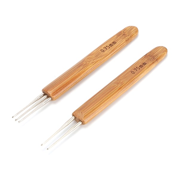 Dreadlocks Virknål Kit 3 Krok 2 Krok Bambuskaft Rostfritt Stål Nål Fläta Hårverktyg