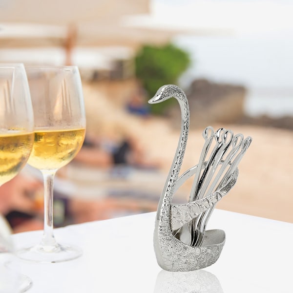 Elegantti kahvi jälkiruoka hedelmälusikka aterinsetti Swan-höyhenenpidikkeellä Koristelu Kotitaloushopea