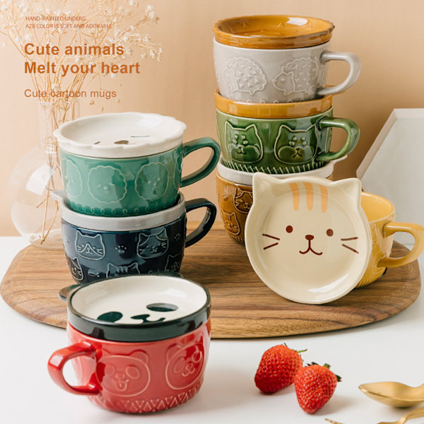 Keramisk kaffemugg Tecknad filmmugg med lock