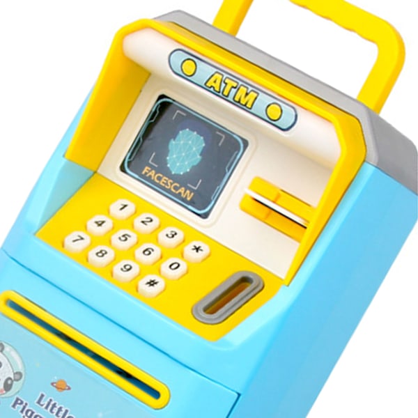 Mini Bank ATM Maskine Simulering Ansigtsgenkendelse ATM Maskine Penge Opbevaring Bank Pedagogiske Legetøj Blå