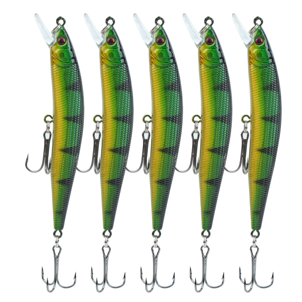 5 kpl Tekoälyinen Simuloitu Minnow Long Shot Uistin Syötti Kolmihaarakoukulla Kalastustarvike 1#