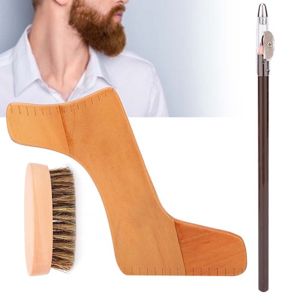 Män Skäggformningsverktyg Kit Mustasch Stylingmall Penna Grooming Brush