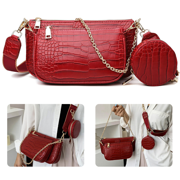 3 i 1 crossbody axelväska för kvinnor Slitstark bärbar reptålig PU-läder underarmsväska Multi Pochette