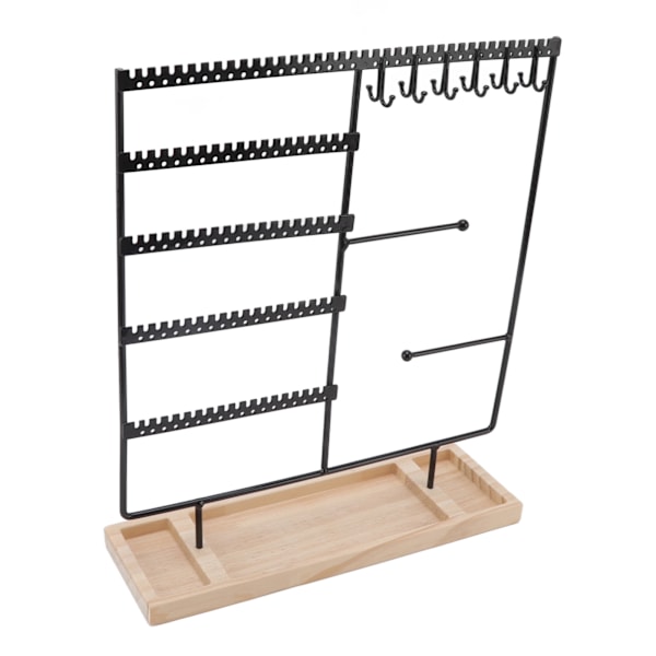 Øreringe Hængere Iron 5 Tier 90 Huller 2 Metal Bar Øreringe Stativ med Træbase til Øreringe Halskæder Armbånd Ringe Sort