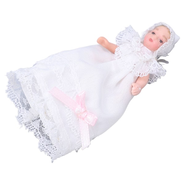 Mini keramisk babydocka 1/12 rörlig böjbar miniatyr babydockamodell med klänning för dockhustillbehör
