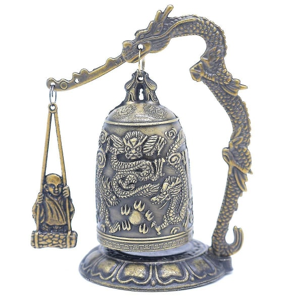 Fengshui Vintage Small Dragon Bell Buddhistiska Samlarföremål Ornament, Good Luck Bell, Meditation Heminredning