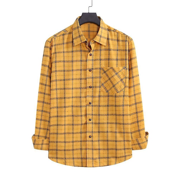 Keltainen XL Miesten Slim Fit Ruudullinen Pitkähihainen Rentoutunut Toimistopaita Napilla