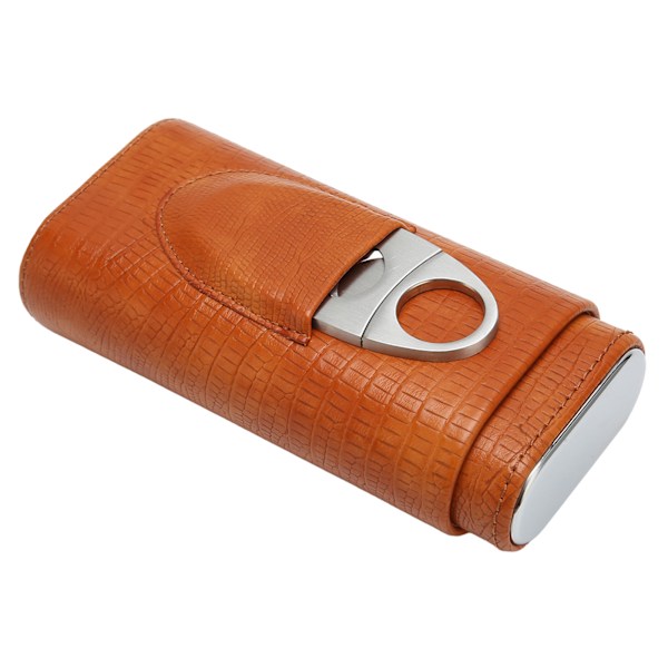 Cigar Etui 3 Finger Cedertræ Foring Bærbar Kunstlæder Cigar Holder Æske med Cutter til Mænd Brun
