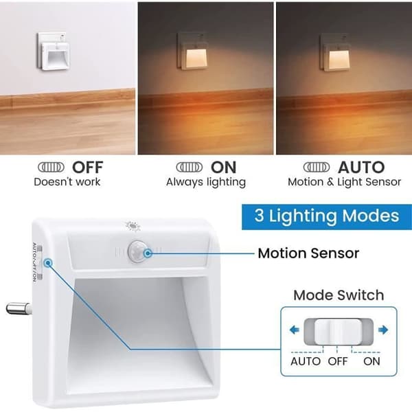 LED Nattlampe - NETBOAT - 2-pakning - Varmhvit - Bevegelsesdeteksjon - 3 Lysmoduser