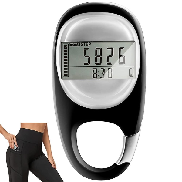 3d digital stegräknare för promenader med karbinhake, spårsteg och mil/km Förbrända kalorier och aktivitetstid