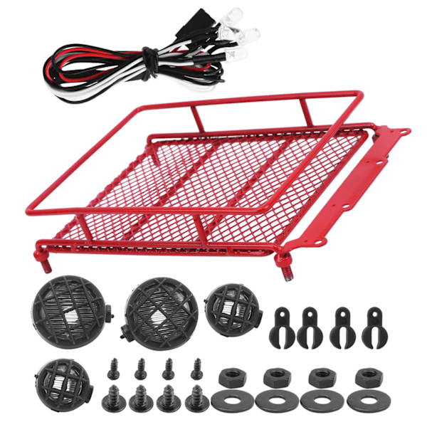 Metallinen kattoteline LED-valoilla Sopii MN 1/12 RC Crawler MN90 / MN90KRed