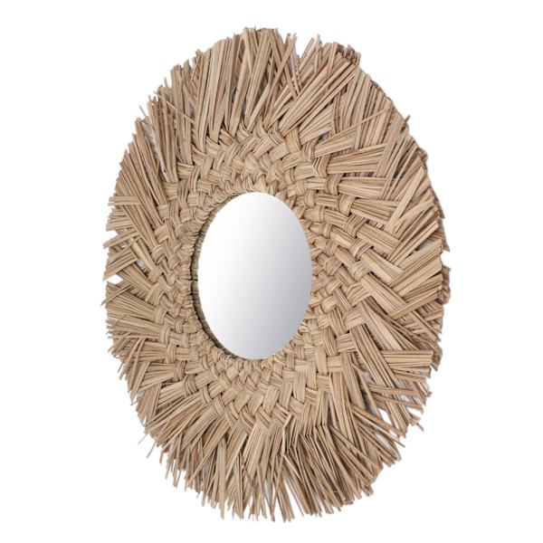 Straw Weaving Wall Mirror Retro Vacker vävd vägghängande spegel för Dorm Room Dekoration Nature