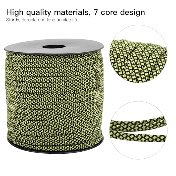 50M 4MM Tjock 7-kärnig Paracord Räddningsrep Tältband Campingrep för Utomhusarmband Vävande Grön Svart
