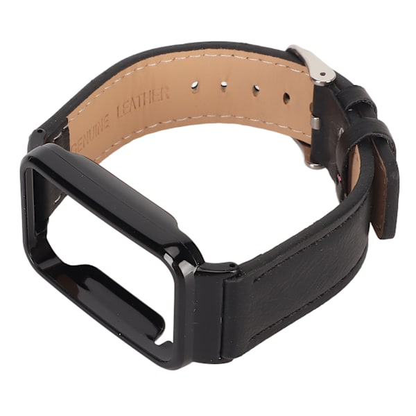 PU-læderarmbånd Vandafvisende udskiftningsurrem med sort rustfrit stålhus til Mi Band 7 Pro Black
