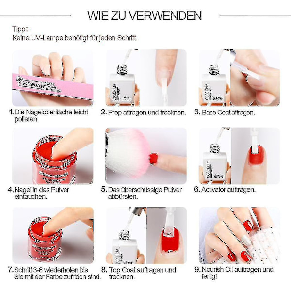 10 Farver Negle Dip Pulver Starter Sæt til Fransk Negle Design