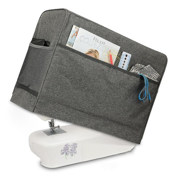 Ompelukoneen case useimmille tavallisille ompelukoneille, universal matkalaukku, jossa on 2 irrotettavaa läpinäkyvää vetoketjutaskua ompelutarvikkeita varten Gray