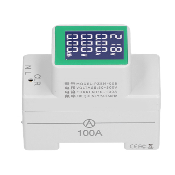DIN Rail Meter Digital Voltmeter Amperemeter Effekt Energi Monitor Multimeter Tester AC50‑300V 100A