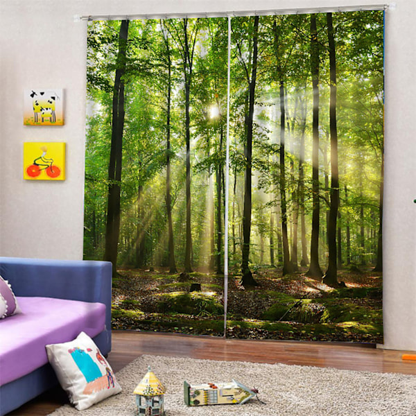 Skog Sollys Trykte Gardiner for Balkong Soverom Stue Vinduer 150 * 166cm