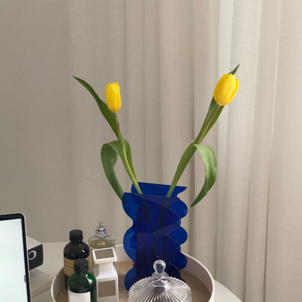 Blomster Vase Moderne Akryl Dekorativ Unik Bølgeform Vase til Soveværelse Stuebord Blå