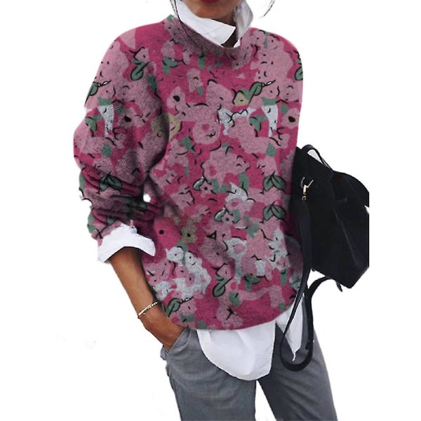 Trendig stickad tröja för kvinnor Casual Crewneck långärmad printed tröja med tröja Toppar B L