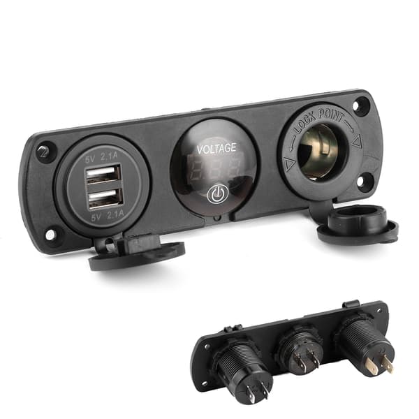 3-hullers afbryderpanel Dobbelt USB LED Digital Voltmeter Cigartænderoplader til bil