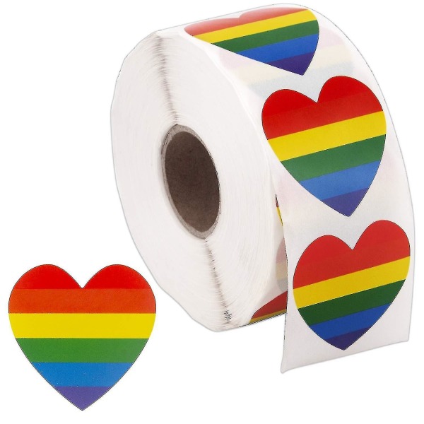 500 homoseksuelle stolte elskers hjerteformede klistermærker Love Rainbow Stripe Stickers (1,5 tommer)