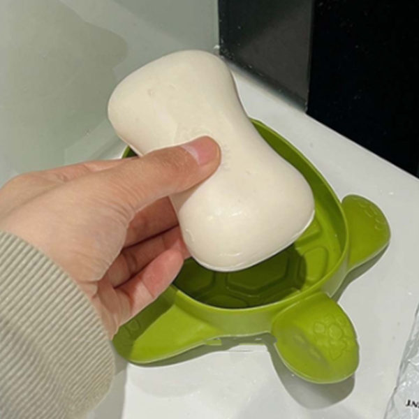 Tvållåda Förhindra glidning Svansdränering Design Sköldpadda Form Tecknad Tvålkopp för badrum Tvättstuga Grön