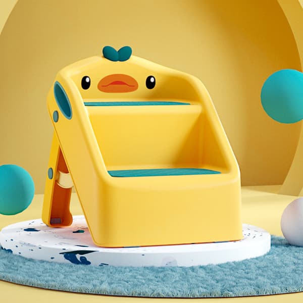 Foldable Toddler Step Stool Multifunctional Safe Stable Non-Slip 2 Step Stool Toilet Potty Training Stool Yellow