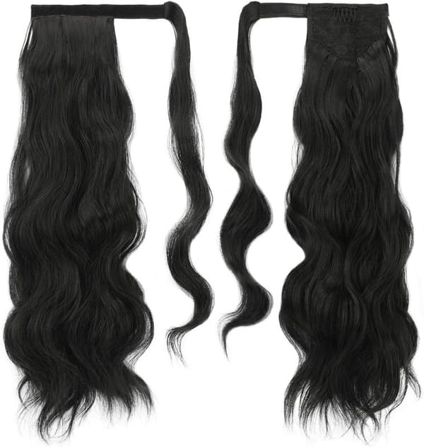 Pitkä aaltoileva poninhäntäpidennys Clip Ponytail Extension 70cm Musta