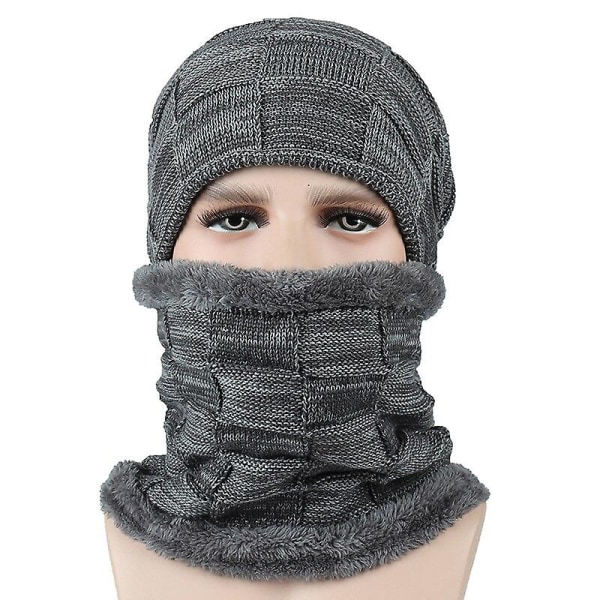 Män Kvinnor Vinter Camping Hatt Scarf Hat Set Plus Velvet Warm Baggy Woolen Fleece Hat Set black ONE SIZE