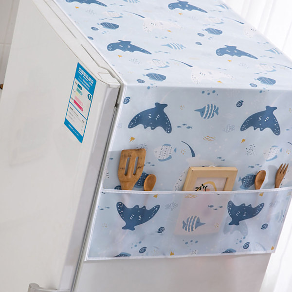 Jääkaapin pölysuoja PEVA Home Veden- ja öljynkestävä Jääkaapin suojakansi Keittiöpyyhe Happy Sea 130x55cm/51.2x21.7in