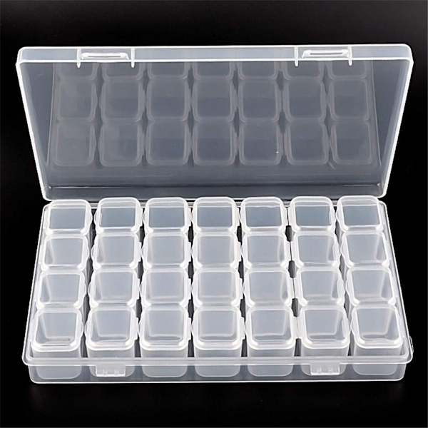 28 Ruter Transparent Akryl Neglekunst Dekorasjoner Oppbevaringsboks Strassperler Container Case
