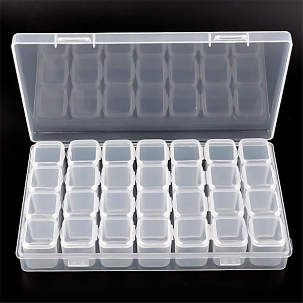 28 Ruter Transparent Akryl Neglekunst Dekorationer Opbevaringsboks Strass Stene Container Case