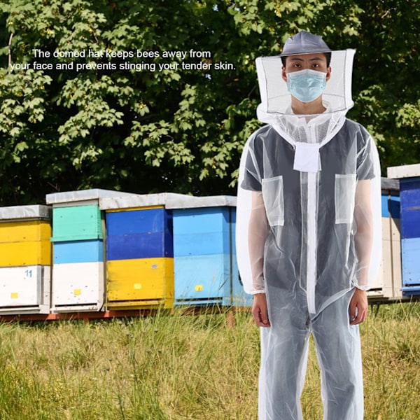 Anti Bee Biting Transparent Onepiece Nylon Mesh Biodlingsdräkt Bee Kläder Klädertillbehör(L)