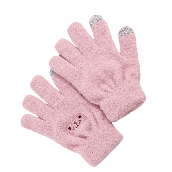 Vinter Touch Screen Hanske Smile Face Design Elastisk termisk varm strikket hanske for kvinner Jenter Rosa