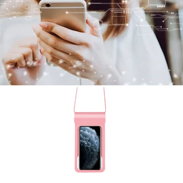 Vattentät telefonpåse Stor telefonhållareväska Stöd Pekskärmsinspelning för vattenaktiviteter Rosa