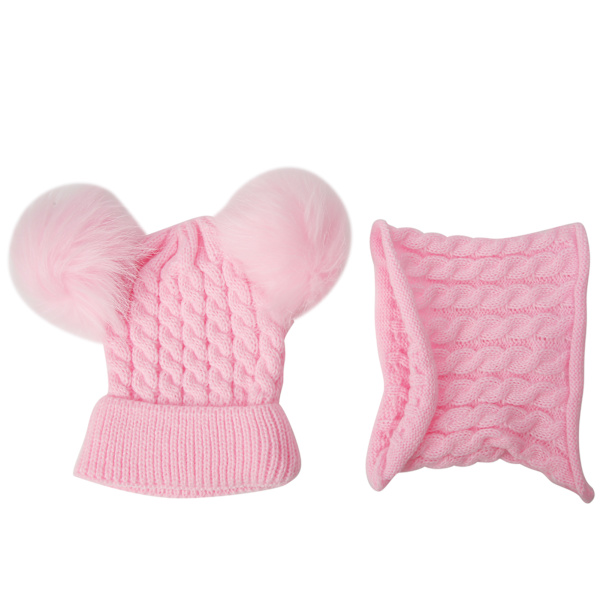 Barn Vinter Varm Hålla Stickad Mössa Scarf Småbarn Pojkeflicka Söt Halsvärmare Rosa