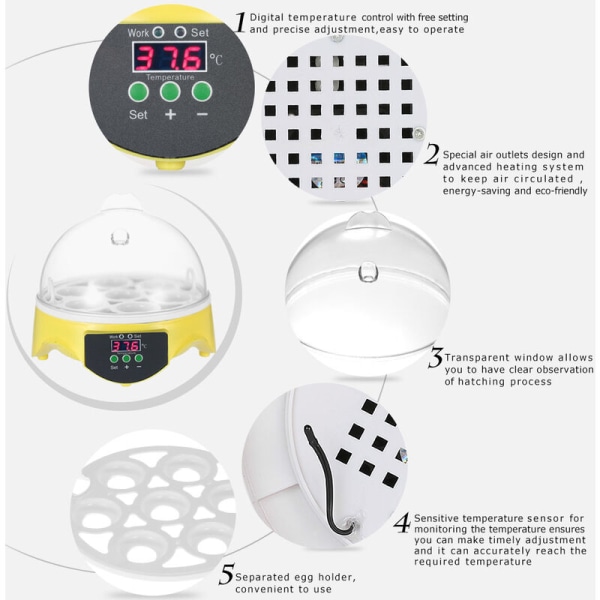 7 stykker mini-eggrugemaskin, husholdningseksperiment og undervisningsinkubator, stor europeisk standard