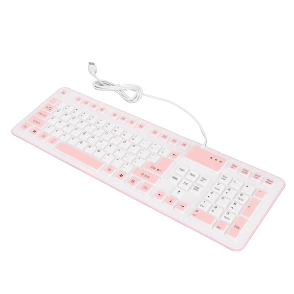 Foldable Silicone Keyboard 106 Keys Waterproof Dustproof Foldable USB Wired Silent Silicone Keyboard for PC Laptop Gaming Pink